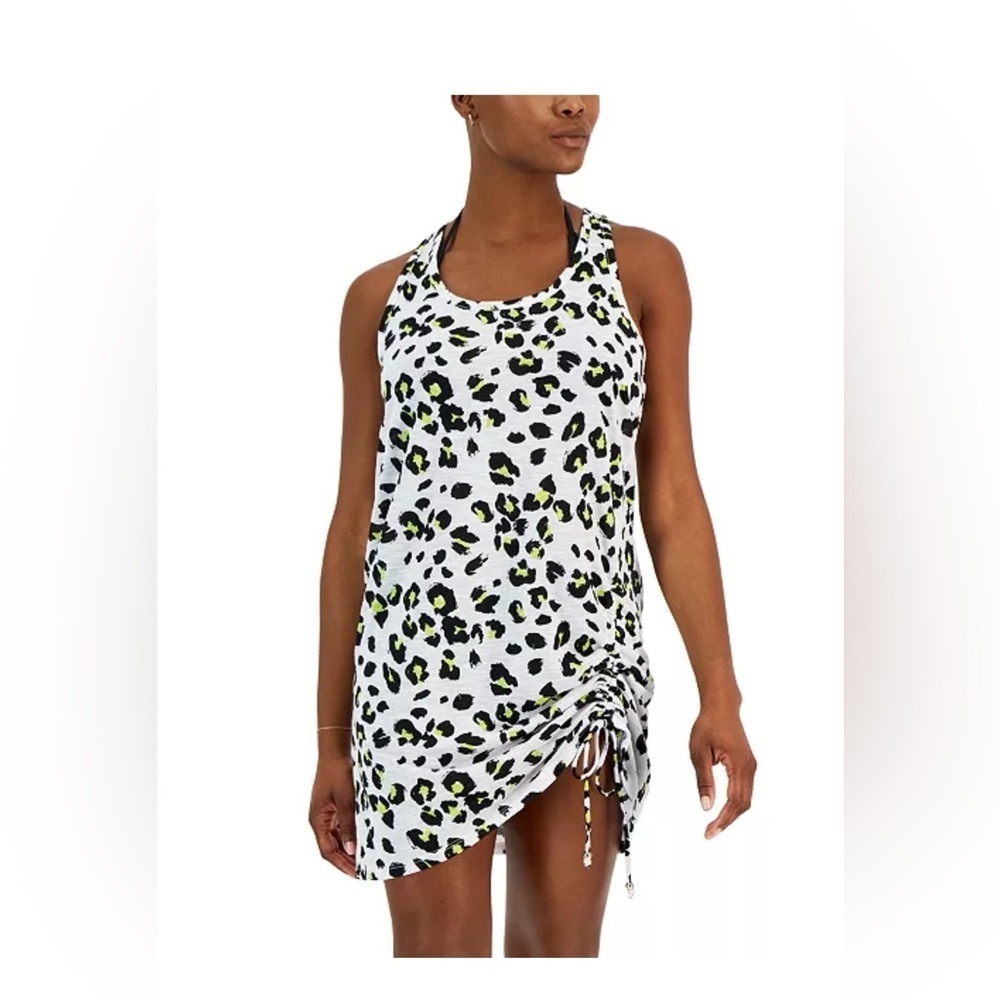 NWT Miken Women's Animal-Print Ruched Racerback Cover-Up size Large
